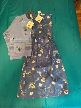 Girls Navy Blue Printed Button-Front Dress